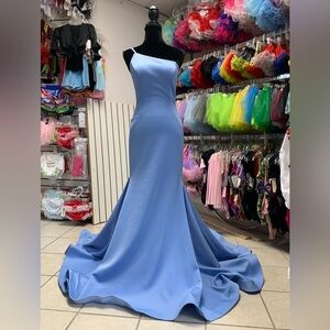 Size 8 Jovani Dusty Light Blue Mermaid Homecoming Prom Pageant Gown with Train